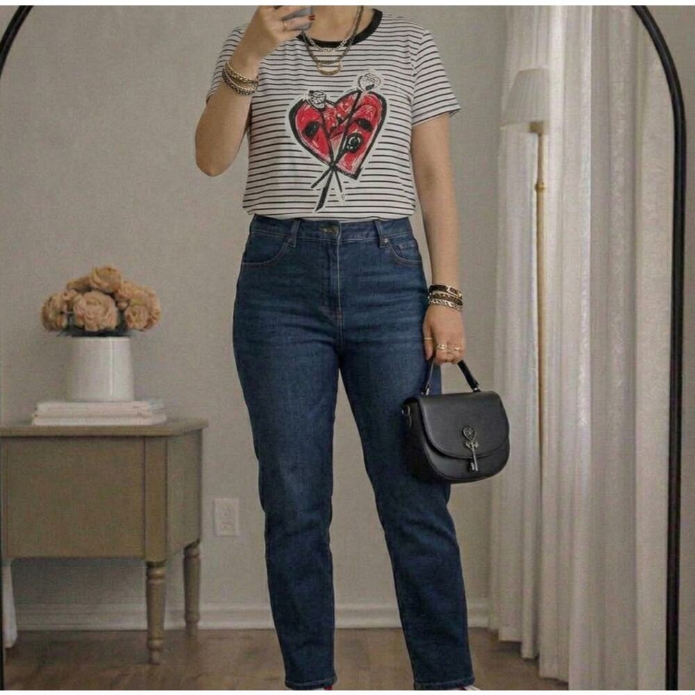 Torrid Heart Graphic Stripe Tee NWT Women's 2X 18/20 Black White Red $35.50